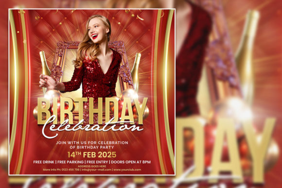 Red Style Birthday Social Media Post & Editable Flyer Template