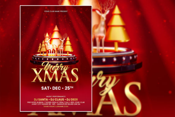 Red Style Merry Xmas Poster Template for Festive Designs